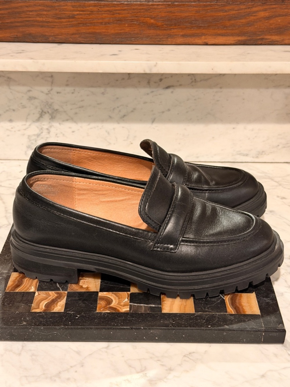 Madewell Bradley Shoes Women's 7 Black Leather Comfort Moc Lug Loafers Flats